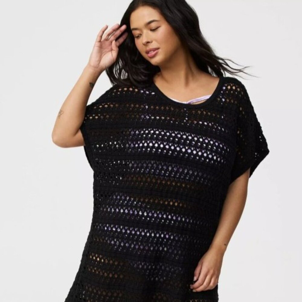Torrid Mini Crochet Short Sleeve Cover-Up Beach Dress - Picture 3 of 15